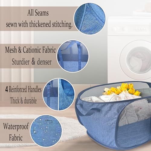 100L Collapsible Laundry Baskets 2 Pack, Extra Large Mesh Pop Up Laundry Hamper, Dirty Clothes Hamper with Reinforced Handles, Folding Hampers for Travel. Dorm or Home Portable Laundry Baskets. Blue - color: Blue, size: 2-Pack Standard