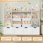 Toy Storage Organizer, Toy Organizer with 4 Movable Drawers and 4 Box Bins, Kids Playroom Storage Organization with Hidden Wheels for Living Room, Kids Room