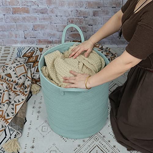 XUANGUO Cotton Rope Laundry Basket Hamper for Clothes Woven Storage Basket for Living Room Bedroom Boho Tall Rope Baskets for Blanket Toys Pillow Towels Baby Nursery Hamper Bin Large light green - color: light green, size: Regular