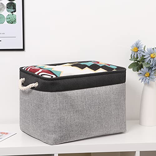 Bidtakay Fabric Storage Baskets with Handles [2-Pack] Large Canvas Organizer 16" X 11.8" X 11.8" Foldable Tall Baskets Rectangular Gift Basket Decorative Storage Bins for Closet, Home(Black&Grey) - color: Black&grey, size: 2 Pack-L-16x11.8x11.8 In