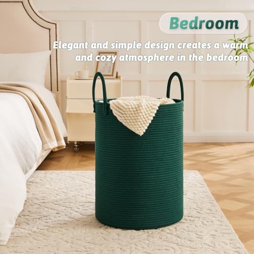 Artfeel Laundry Basket,Woven Cotton Rope Laundry Hamper,40L for Decorative Storage of Dirty Clothes,Toys and Blankets in Bathroom,Baby Room and Living Room - color: Dark green, size: 40L