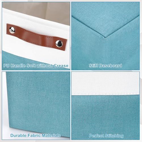 Bagnizer Storage Bins Large Fabric Storage Baskets for Shelves 3 Pack, Decorative Linen Closet Baskets with Handles for Organizing, Shelf, Clothes, Home, Office, 15x11x9.5Inches (Teal&White) - color: Teal / Off-White, size: Large -15"x11"x9.5"
