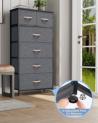 Crestlive Products Vertical Dresser Storage Tower - Sturdy Steel Frame, Wood Top, Easy Pull Fabric Bins, Wood Handles - Organizer Unit for Bedroom, Hallway, Entryway, Closets - 6 Drawers (Gray) - color: Grey, style: 6 Drawers