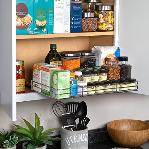 Pull-Out Cabinet Spice Rack Organizer - Slim Slide-Out Storage for Spices, Bottles & Jars, Premium Heavy-Duty Steel, Easy Install for Narrow Kitchen Cabinets - 20 ⅜ W x 10 ½ D x 2 ¾ H, Chrome - size: 20 Inch - Single
