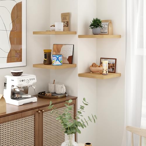 Fun Memories Floating Shelves for Wall - 12 Inch Square Shelves with Invisible Brackets, Small Wall Shelf for Living Room, Bathroom, Bedroom, and Kitchen Decor Set of 3 - color: Oak, size: 12"W x12"D - 3P