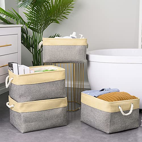 TheWarmHome Storage Basket for Organizing - 3 Pack 14x10x7 inch Large Collapsible Storage Bin for Shelves, Fabric Storage Cubes for Organizer ClosetCloth Gift Toy (Grey & Gold) - color: Gold&Grey, size: 2PCS/Large - 15.7Lx11.8Wx8.3H