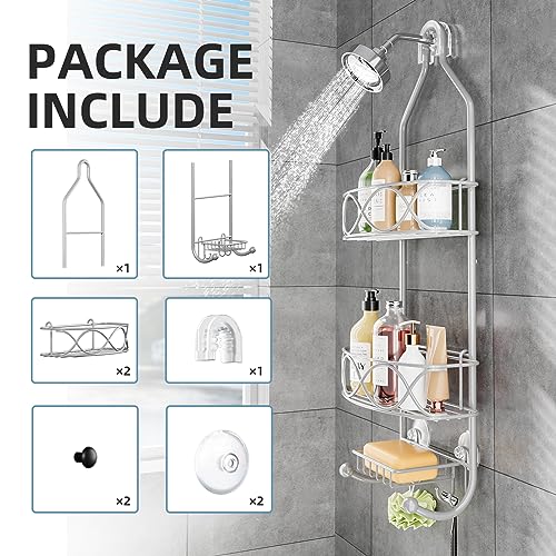 GAOKASE Shower Caddy Hanging 3 Tier with Two Movable Baskets, Grey Shower Caddy with Hooks for Towels, Sponge and More - color: Grey