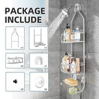 GAOKASE Shower Caddy Hanging 3 Tier with Two Movable Baskets, Grey Shower Caddy with Hooks for Towels, Sponge and More - color: Grey