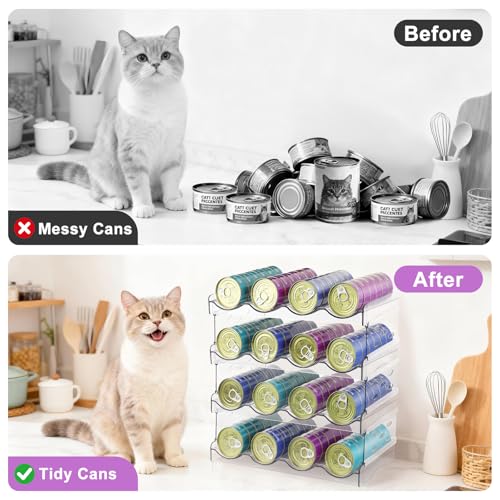 Cat Food Can Organizer, Can Organizer for Pantry, Transparent Cat Food Storage Container Holds 96 (3.5oz) Cans, Canned Food Organizer and Storage for Countertop Kitchen Cabinet (4 Tier-4 Layer) - color: 4 Tier-4 Layer