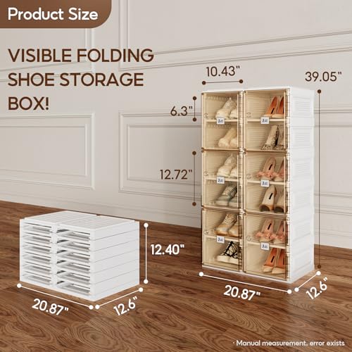 ANTBOX Shoe Organizer Storage Box, Portable Folding Shoe Rack For Closet With Magnetic Clear Door,Large Sneaker Cabinet Bins Sturdy Easy Assembly 6 Layers-12 Grids - size: 6 Layers-12 Grids