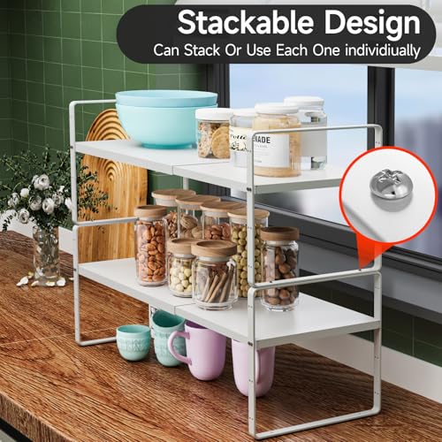2Pack 16.5-27’’L Expandable Kitchen Shelf Organizer, Stackable Shelves Organizer, Adjustable Height Pantry Spice Rack for Cabinet, Countertop, Pantry and Cupboard, White - size: 2Pack-Common-10.2''Wx(16.5-27'')Lx9.6''H-White