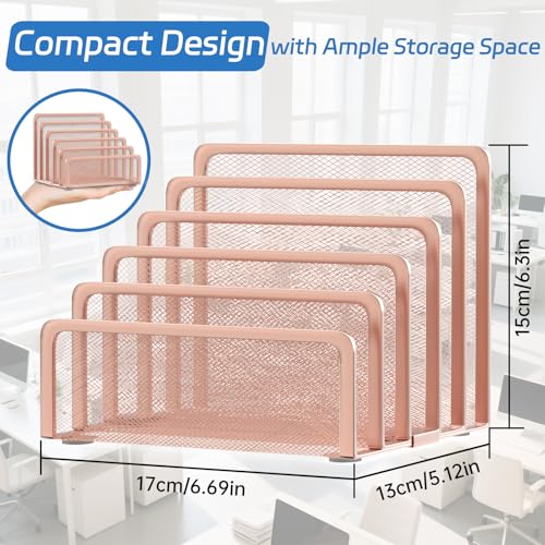 Mail Organizer Countertop with 5 Slot, Metal Mail Holder for Desk, File Holder Letter Sorter for Envelope, Bill and Document (Rose Gold) - color: Rose Gold