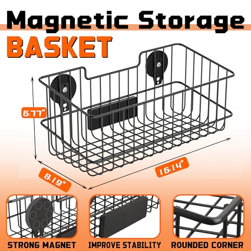 ULIBERMAGNET Magnetic Baskets, Large Capacity Metal Wire Mesh Basket Holder Organizer for Sundry Tool Storage, Magnetic Shelf for Garage, Laundry, Kitchen, Workshop, Cabinet(2 Pack) - style: Metal Magnetic Baskets