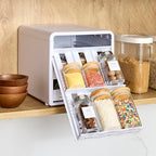 YouCopia SpiceStack,18-Bottle Adjustable Spice Rack Organizer, Pull-Out Seasoning Holder for Kitchen Cabinet and Pantry Storage with 104 Labels and Adjustable Dividers, Speckled White - style: 18-Bottle