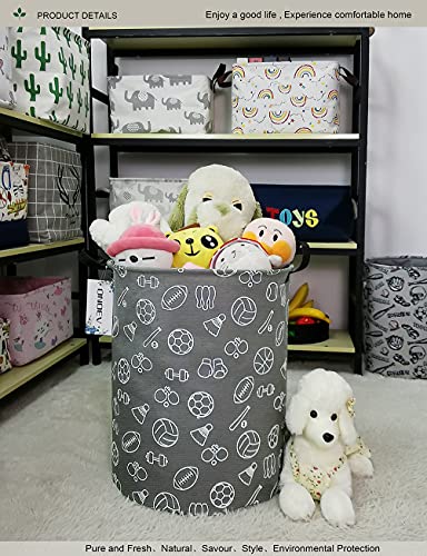 Round Sports Themed Laundry Basket, Collapsible Laundry Hamper for Boys,Cute Ball Print Storage Bin,Waterproof Toy Storage for Kids Room,Nursery,Playroom,New Parent Gift(Grey Sports Ball) - color: Grey Sports Ball