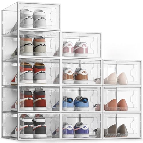SEE SPRING XXX-Large Fit Size 14 Shoe Storage Box, Clear Plastic Stackable Shoe Organizer for Closet, Shoe Rack Sneaker Container Bin Holder for Entryway, Closet, Under Bed