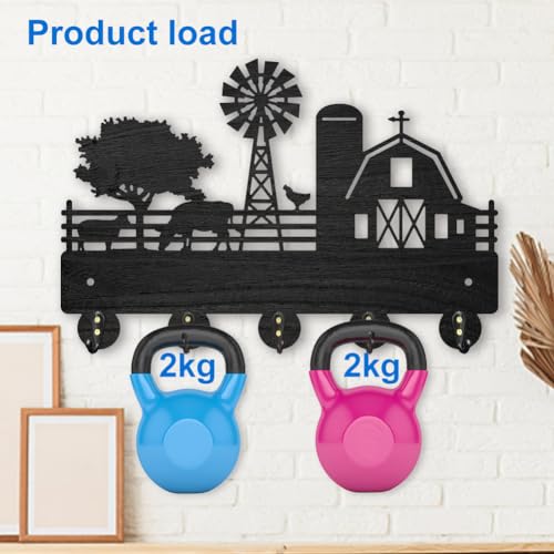 MAYJOYDIY Farm Cow Sheep Coat Rack Wall Mounted Wood Farmhouse Animal Key Hanger Wall Art Decor 11.8×7.9inch 5 Alloy Hooks Black Key Rack Organizer for Gift Entryway Hallway Kitchen Room - color: Farm Cow Sheep