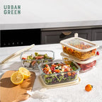 Urban Green Glass Food Storage Containers with Glass Lids, Microwave Safe Food Container Set, Airtight Food Container Set, LeakProof, 100% Plastic Free, White Color, 4pack - color: ‎Ivory White -4s