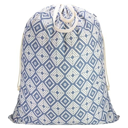 Canvas Laundry Bag 33"Wx 35"H, Thick Canvas Laundry Bag with Handles & Drawstring, Extra Large Heavy Duty Washable Basket Liner Hamper Liner Storage Sack (Geometry Blue) - color: Geometry Blue,1pc XL, size: XL 33"W x 35"H┃1 Pack