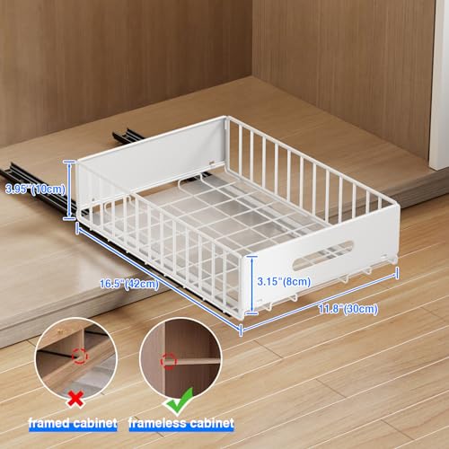 MUSTORN 2 Pack Pull Out Cabinet Organizer, Slide Out Cabinet Drawers Peel and Stick Pull Out Drawers Heavy Duty Pull Out Shelf for Kitchen, Cupboard, Pantry, Bathroom (16.5" D*11.8" W*3.94" H-White) - color: White, size: 16.5"D*11.8"W*3.94"H