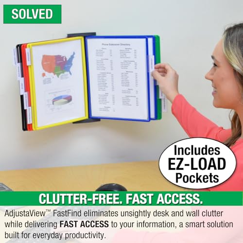 Ultimate Office AdjustaView 10-Pocket Wall Reference Organizer with Easy-Load Pockets and Mounting Screws - color: Colored Pockets