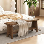 HOKYHOKY Solid Wood Entryway Bench - 51.2" Farmhouse Long Storage Bench, Rustic Narrow Bench Seat for Indoor, Entryway, Dining Room, Living Room and Hallway, Brown - size: 51.2"