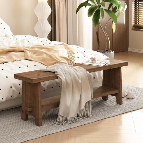 HOKYHOKY Solid Wood Entryway Bench - 51.2" Farmhouse Long Storage Bench, Rustic Narrow Bench Seat for Indoor, Entryway, Dining Room, Living Room and Hallway, Brown - size: 51.2"