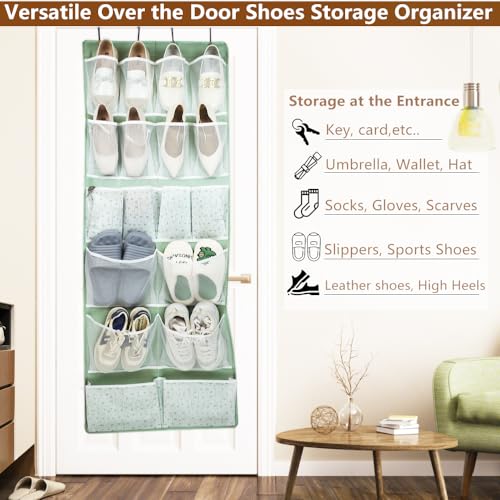 18 Pockets Over the Door Organizer with 4 Kind Pockets,Behind Door Shoes Rack,Back of Closet Storage Organization for Socks,Hat,Underwear,Luggage Packing,Hanging Holder Shelf in Home Dorm,Travel,Green - style: Large-Green: Pack of 1