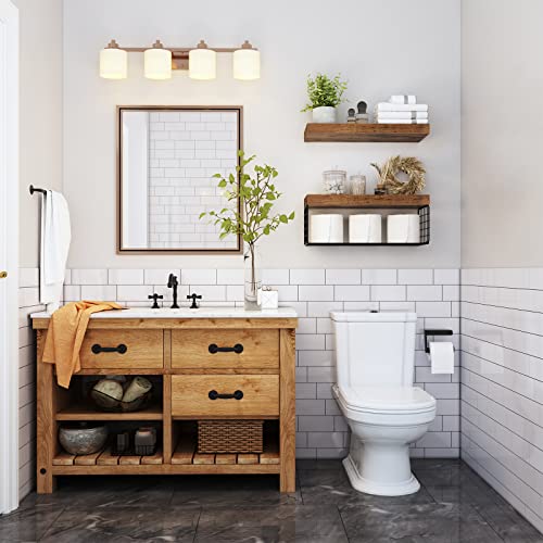 QEEIG Bathroom Shelves Over Toilet - Wall Mounted Floating Shelves Toilet Paper Storage Small Farmhouse Decor Shelf 16 inch Set of 2, Rustic Brown (019-BN2) - color: A. Brown, size: 2pcs