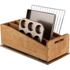 DINDON Pull Out Cabinet Organizer for Pans, Cookie Sheet, Bakeware, Cutting Board, Slide Out Kitchen Cabinet Storage Organizer Rack, 10.5''W X 21"D X 7.5"H, Wood - size: 7.5"H