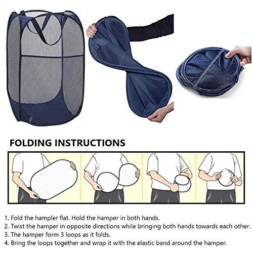 Larpur Popup Mesh Laundry Basket, Collapsible and Portable Clothes Washing Laundry Hamper with Reinforced Carry Handle (Blue*2) - color: 2*Blue
