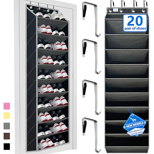 shoe organizer,70 Pounds Large Capacity,20-30-Pair over the door shoe organizer,10 Tiers shoe rack for closet,New upgrade Anti-scratch heavy duty hook and Bamboo material Baffle, Black/Grey - color: Black/Grey