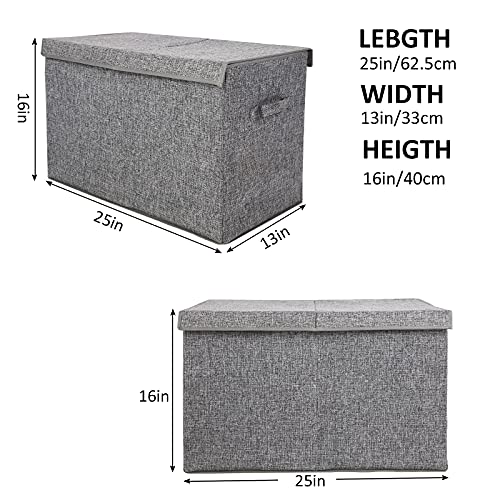 popoly Large Toy Box Storage with Lid, Collapsible Sturdy Toy Chest Storage Bin Box with Rivets Handles for Kids, Boys, Girls, Nursery, Playroom, Living Room, Bedroom, 25"x 13" x 16" (Linen Gray) - color: Large Grey