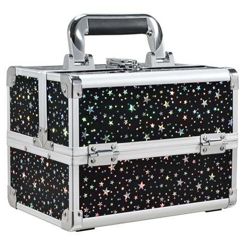 Joligrace Makeup Train Case Portable Cosmetic Box 2 Trays with Mirror Lockable for Makeup Nail Tech and Beauticians Traveling Makeup Storage Organizer - Black Star - color: Black Star