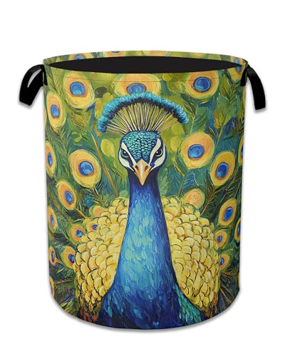 Peacock Laundry Basket Collapsible Laundry Hamper Clothes Toy Storage Bin for Bathroom Bedroom Room Decor 16" X 20.8" - color: Peacock
