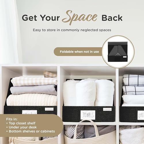 VIVIDECOR Open Front Trapezoid Closet Bins 12x12x10 – Closet Shelf Organizer for Folded Clothes, Easy Access Fabric Storage Baskets – Black, 3 Pack - color: Black