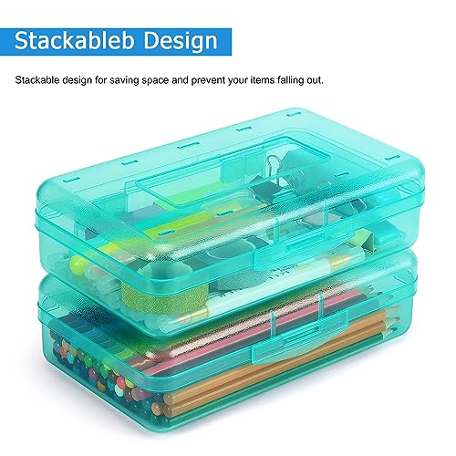 Tamaki 1 Pack Plastic Pencil Box Large Capacity Pencil Boxes Clear Boxes with Snap-tight Lid Stackable Design and Stylish Office Supplies Storage Organizer Box, Light Green - color: Light Green