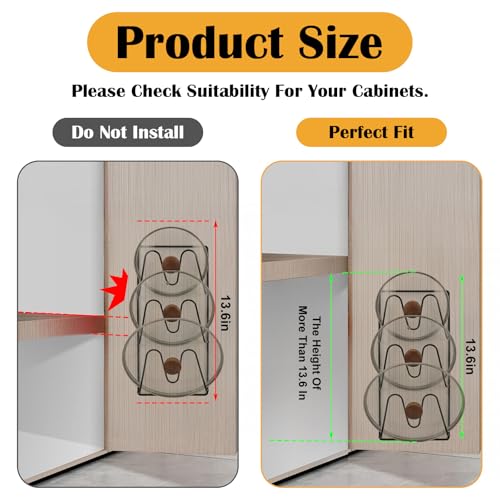 4 Pcs Pot Lid Organizer Rack, 12-Tier Adhesive Mount No Drilling Lid Holder for Cabinet Door and Wall, Rustproof Black Kitchen Storage Solution for Pots and Pans