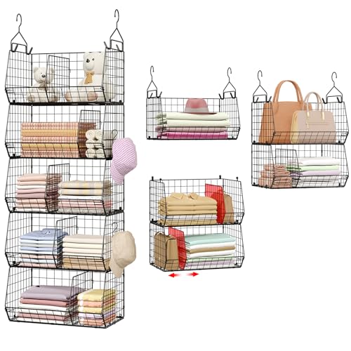 5 Tier Extra Large Closet Hanging Organizer with 5 Dividers,16.5"L x 11.8"W x 51.4"H Closet Organizers and Storage with 5 S Hooks,Clothes Organizer for Sweaters Clutches Handbags Hats Accessories - color: Black, size: 5-Tier