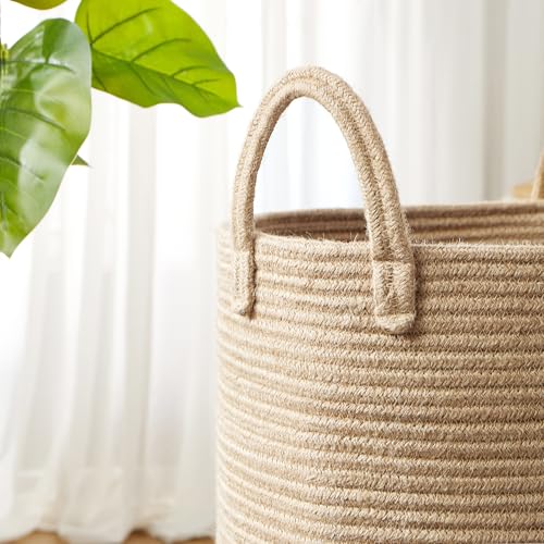 80L Extra Large Jute Laundry Hamper Tall Woven Laudnry Basket Wicker Rope Clothes Hamper Boho Blanket Basket in Living Room Bedroom 16"D x 22"H - color: Jute, size: Extra Large (80L)