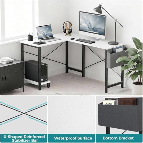 Alpen L Shaped Gaming Desk, Small Computer Desk, 50 Inch Wide Corner Desk, Work from Home Desk, Study Table for Bedrooms, PC Writing Table with Storage and Reversible Shelf, White - color: White, size: 50 Inches