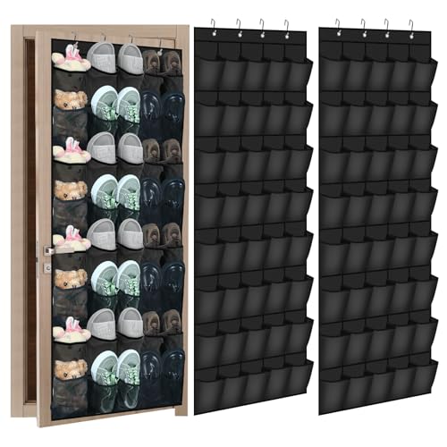 Windyun 2 Pack 40 Over the Door Shoe Organizers Large Mesh Pocket Hanging Shoe Rack for Closet Nonslip Behind Dorm Door Storage Holder Dorm Essentials Back to School Organizer for College(Black) - color: black
