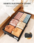 Under Bed Storage with Wheels,2Pack Underbed Shoe Storage Organizer,7.5-10.6 inchTall Adjustable Storage for Underbed with Lids,65L Extra large capacity for Clothes, Blankets,Shoes - size: 2pcs