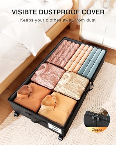 Under Bed Storage with Wheels,2Pack Underbed Shoe Storage Organizer,7.5-10.6 inchTall Adjustable Storage for Underbed with Lids,65L Extra large capacity for Clothes, Blankets,Shoes - size: 2pcs