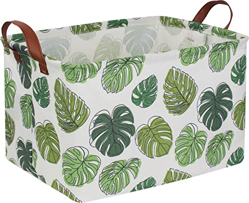 NTAOHAMPER Rectangular Green Storage Basket, Waterproof Safari Nursery Box with Handles for Bedroom, Jungle Theme Gifts Basket, Momstera Decor(Leaf) - color: Leaf