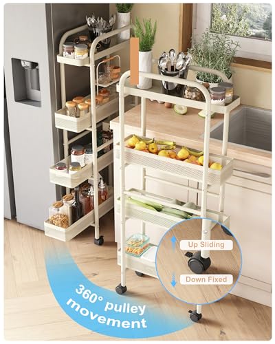 UMDONX Slim Storage Cart 4 Tier with Pull Out Basket Bathroom Organizer Rolling cart, Rolling Utility Cart Slide Out Organizer for Kitchen, Bathroom, Laundry White - color: White, size: 4 Tier