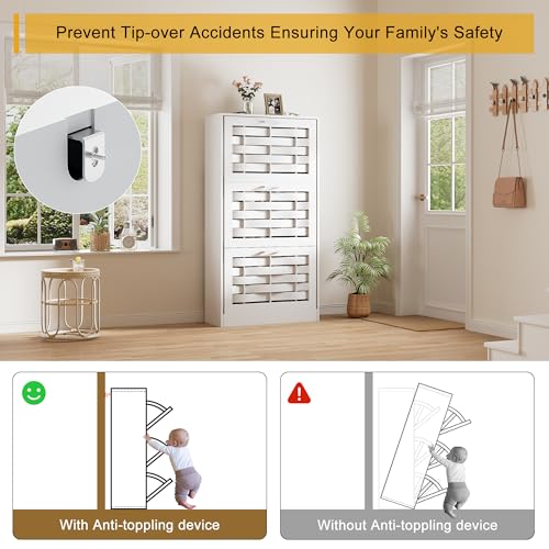 White Shoe Cabinet Storage with 6 Flip Drawers for Entryway, Slim Shoe Rack Cabinet with Woven Design Drawers, Narrow Shoe Organizer for Hallway, Apartment (White, 6 Drawers) - color: White, size: 6 Drawers