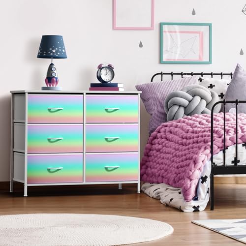 Sorbus Dresser with 6 Drawers - Furniture Storage Tower Unit for Bedroom, Hallway, Closet, Office Organization - Steel Frame, Wood Top, Easy Pull Fabric Bins (6-Drawer, Rainbow) - color: Colorful, style: 6-Drawer