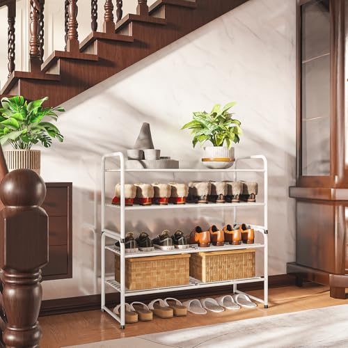 SUFAUY 2-Tier 33" Wide Shoe Rack, Closet Metal Wire, Stackable, White - color: White, size: 2 Tier
