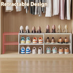X-cosrack Long White 11.02″Shoe Rack for Closets, Stackable and Expandable Shoe Organizer, Suitable for Entryways, Garages, Storage Shelves Made of MDF, Oxford Cloth and Iron - size: 1 Pack 2 Tier Long